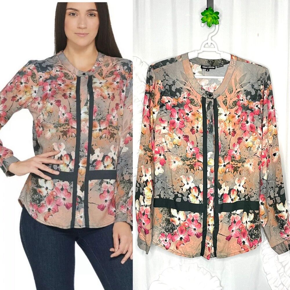 Tolani Collection Floral Button Front Top Long Sleeves Size Medium